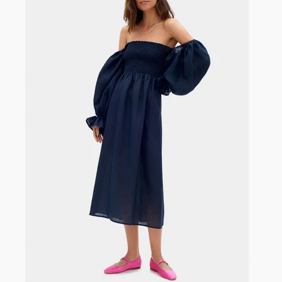 chinese dress ladies Sleeper Atlanta Linen Dress with Rose Detail - Black Vichy main image 0